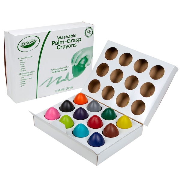 Washable Palm-Grasp Crayons, 12 Colors, 12PK